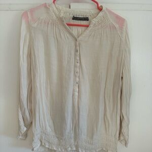 Elegant Zara Basic cream long sleeve blouse with mother of pearl buttons Size L